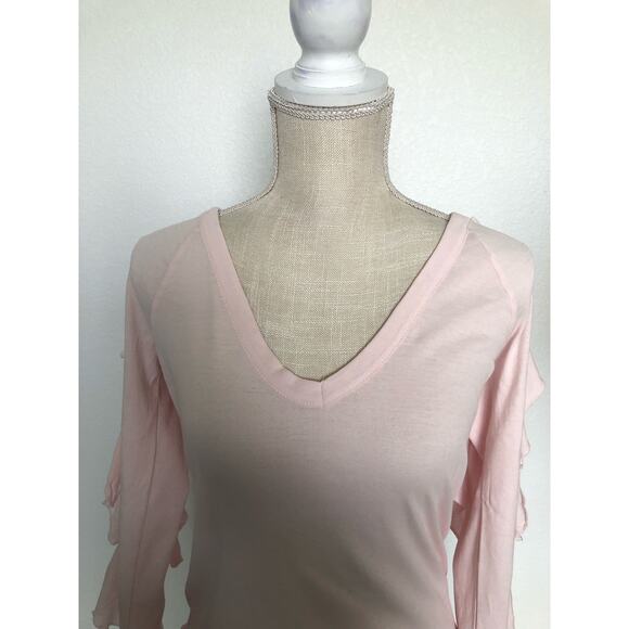 Chaser Lightest Pink V Neck Long Ruffle Sleeve Shirt - M - Picture 2 of 7